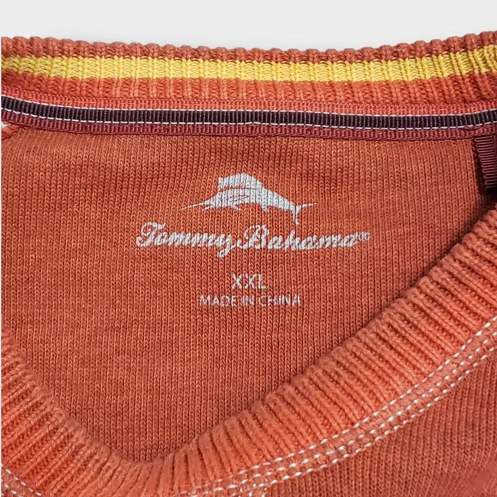 Tommy Bahama Mens Colorblock Raglan Crewneck Sweater Orange Sz XXL Preppy‎ Retro